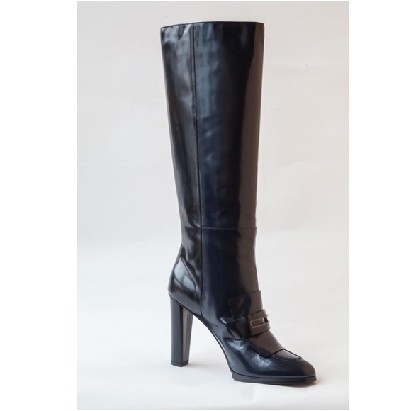 Balenciaga Navy Knee High Patent Leather Boots - Picture 2 of 3